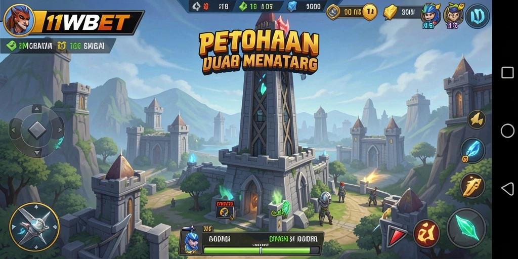 Tangkapan layar gameplay <strong>11WBET</strong> yang menunjukkan menara dalam aksi melawan musuh.