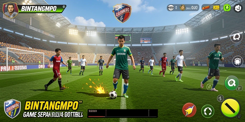 Gameplay seru BINTANGMPO dengan aksi sepak bola intens.