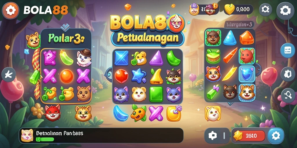 Screenshot BOLA88 menampilkan keseruan gameplay Match-3 yang menantang.