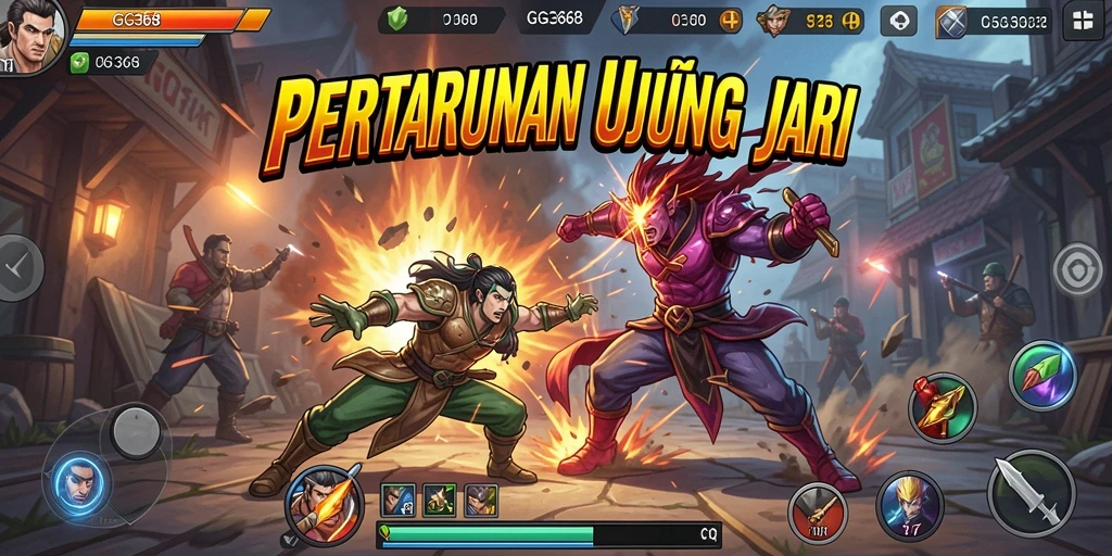 Screenshot utama GG368 menampilkan aksi seru pertarungan karakter yang intens.