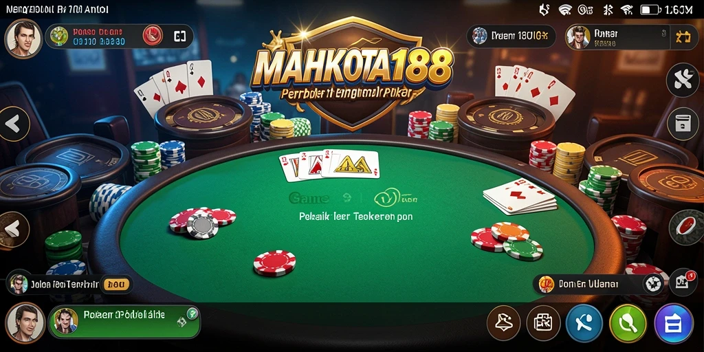 Tampilan gameplay menarik dari MAHKOTA188 dengan suasana poker yang menegangkan.
