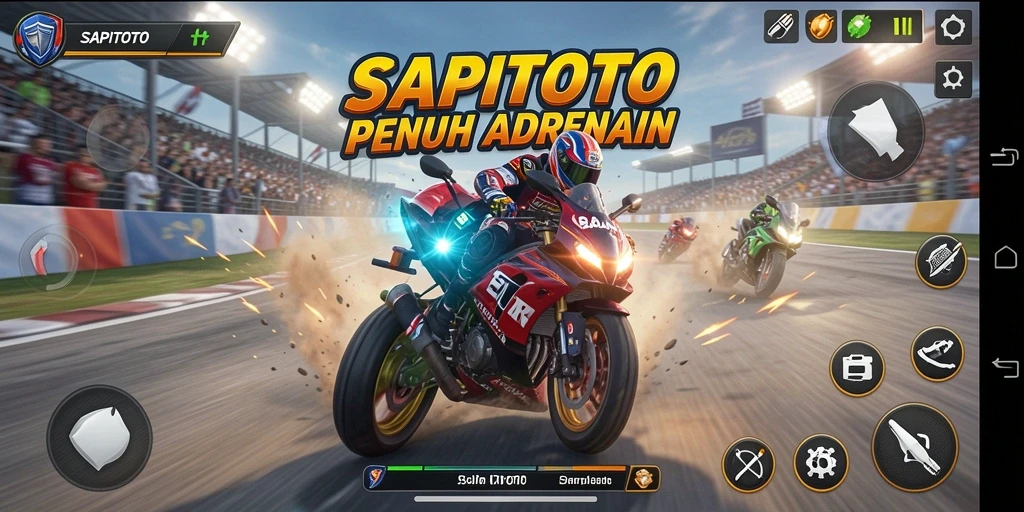 Gameplay SAPITOTO menampilkan balapan motor yang mendebarkan di jalan yang penuh tantangan.