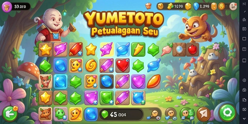 Tampilan gameplay seru dalam YUMETOTO dengan elemen yang colorful.
